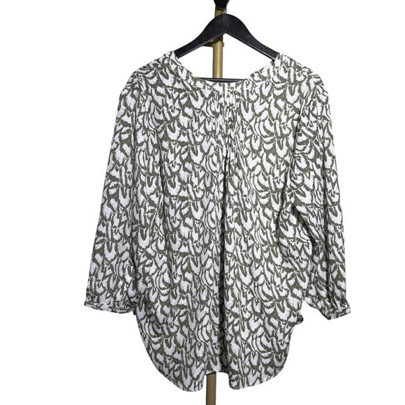 Jachs Blouse V-Neck 3/4 Sleeve Boho Button Down Green Flowy Feminine Sz L EUC - Picture 3 of 10
